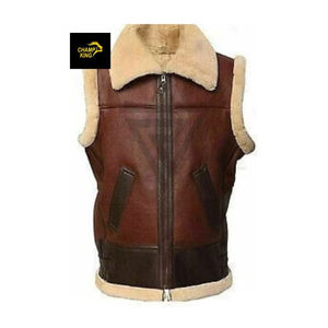 Veste d'extérieur pour homme en cuir véritable et fourrure marron, faite à la main, écologique, respirante, style décontracté hiver, cowboy, motard, western, 360g Champ King - Product Image 1