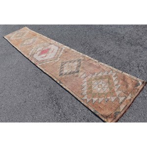 Turkish Rug, 2.5x12.8 ft <b>Runner</b> Rug, Brown <b>Red</b> Herki Wool Rug - Product Image 4