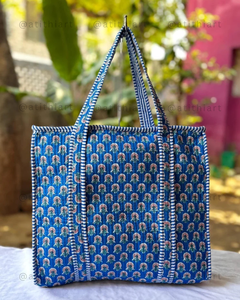 Cotton Quilted <b>Tote</b> <b>Bag</b> Soft Padded Reusable Eco Friendly Lightweight Shopping <b>Travel</b> Daily Carry ATITHI ART Zipper Closure - Product Image 3