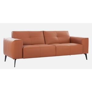 Sofá Seccional de 3 plazas de cuero Marrón castaño español moderno Braxton con patas de metal tapizadas en cuero duradero - Product Image 4