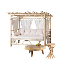 Ensemble bar extérieur moderne avec auvent en bois de teck naturel, pergola et gazebo pour terrasse, meubles de jardin, tabouret de table basse en Indonésie
