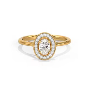 แหวนเพชรเม็ดเดี่ยวทรงรีสำหรับผู้หญิงชุดรัศมี14K สีทองล้วนโรแมนติก - Product Image 1