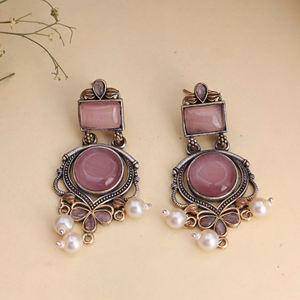 Pendientes de Piedra Rosa con Motivo de Ganado y Piedras Multicolores Oxidadas, Regalo para Ella - Product Image 2