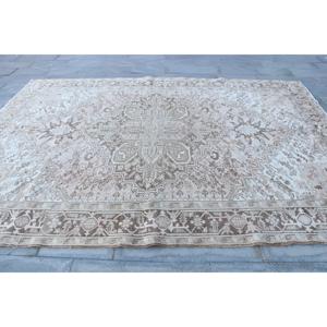 Turkish 8.3x11.3 ft <b>Wool</b> Patchwork Rug Eco-Friendly Vintage Oversize <b>Brown</b> Bordered Latex Backing Rug - Product Image 4