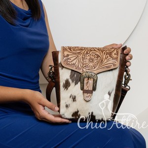 New Style Handcrafted Western Brown Leather Purse Handmade Floral Tooled Cowhide Satchel Bag Bohemian Women Luxury Crossbody Bag - Product Image 1