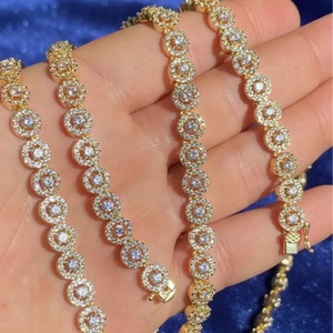 Rhodium Plated Halo Set Diamond <b>Necklace</b> With Prong Setting Round Cut Moissanite Diamond <b>Necklace</b> Luxury Circle Halo <b>Necklace</b> - Product Image 1