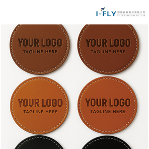 Customized Embossed Logo VEG Leather Drink <b>Coasters</b> Round Set 10x10cm 3mm Thick - Product Image 2
