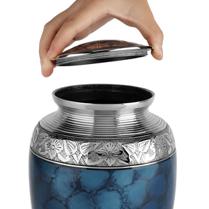 Urne de crémation artisanale Blue Fire Urne funéraire pour adultes Urnes funéraires en métal massif Fournitures en gros - Product Image 3