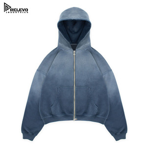 Sweat à capuche de haute qualité 500 g/m² délavé à l'acide pour homme, avec logo personnalisé, 100 % coton, lourd, zippé, design uni délavé au soleil, pour l'hiver, lot de 2 pièces - Product Image 2