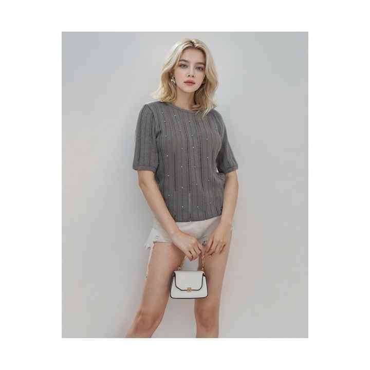 Pearl Detailed Summer Knitwear Blouse
