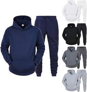 Costume de jogging uni de style de rue pull à capuche et pantalon de survêtement 2 pièces ensemble pour hommes survêtement décontracté 100% coton - Product Image 1