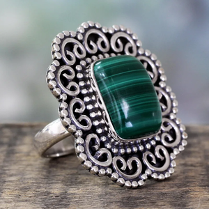 Handcrafted Ornate 925 Sterling Silver <b>Ring</b> with Malachite Fine Quality Women Jewelry for Party Perfect Anniversary Gift for Her - Product Image 3