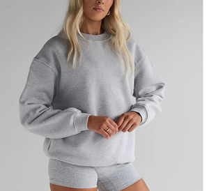 Newest Custom Embossed Winter Long Knitted Pullover Sweatshirt Vintage 380g French Terry Oversized <b>Crewneck</b> - Product Image 4