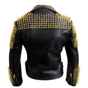 Chaqueta de cuero con tachuelas amarillas Punk Rock 2025 para hombre, chaqueta de cuero estilo estrella, chaquetas de motorista estilo Punk para hombre - Product Image 3
