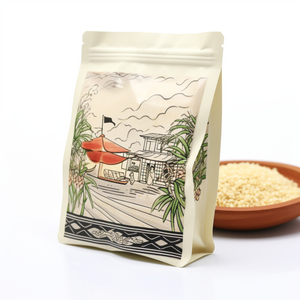 Faible MOQ 1kg 2kg 5kg Sachets à fond plat pour emballage de riz, résistants à l'humidité, avec fermeture éclair coulissante, fenêtre PET, METPET, PE, impression hélio pour produits alimentaires - Product Image 1