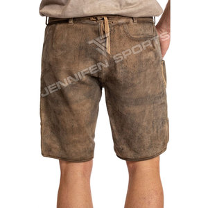 Lederhosen corto de cuero de vaca genuino para hombre bávaro hecho a medida en botones Bordados delanteros lados de cierre y bolsillos traseros - Product Image 6