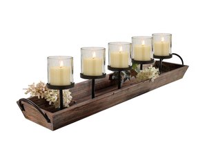 Unique 5 Pillar <b>Candle</b> Holder in Iron and Wood Modern Design for Home Office Wedding and Luxury Hotel Restaurant Settings - Product Image 2