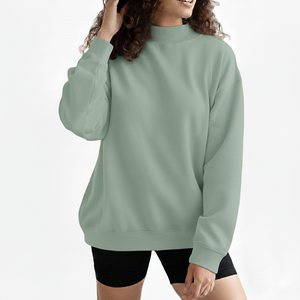 Sweat-shirt oversize décontracté pour femme en polaire polyester/coton, col montant, manches longues, pull d'hiver avec logo personnalisé sur le devant - Product Image 1