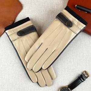 Gants en cuir véritable pour homme, doublure thermique en fourrure pour l'automne et l'hiver, conduite, affaires, en peau de mouton, compatibles avec les écrans tactiles - Product Image 4