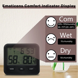 מד חום דיגיטלי מד לחות שעון מעורר תאורת LCD אחורית צג טמפרטורה ולחות פנימית שעון שולחן ולחדר מודרני שחור - Product Image 5