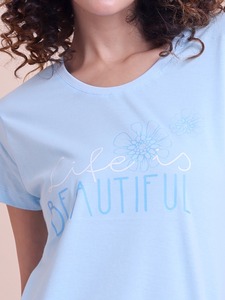 เสื้อยืดคอกลมแขนสั้นพิมพ์ลายหรูหรามีสไตล์ผ้าแคนวาสไซส์ใหญ่พิเศษสำหรับผู้หญิง - Product Image 3