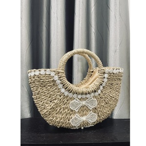 Subtle Patterns Two Handles Open Closure New Arrival Eco Friendly Vintage Style Durable Handicraft Water Hyacinth <b>Flowers</b> Women - Product Image 4
