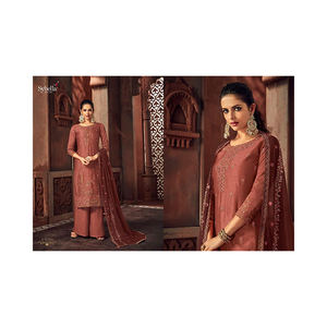 Ropa de fiesta de boda de calidad superior al por mayor que presenta la nueva colección de trajes Plazzo de seda del proveedor indio - Product Image 1