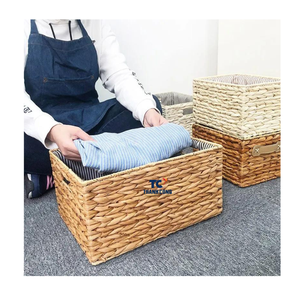 VENTE CHAUDE En Gros Décor Maison Organisateur À La Main Jacinthe D'eau Tissé Panier De Rangement En Osier Avec Poignées-WHB06 - Product Image 4