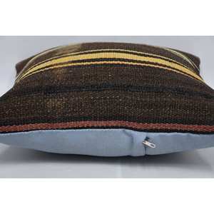 Almohada de lana de retazos Kilim marrón de lujo de 18x18 pulgadas, cojín decorativo, estampado Floral Vintage, ropa de cama tejida, suelo portátil - Product Image 5