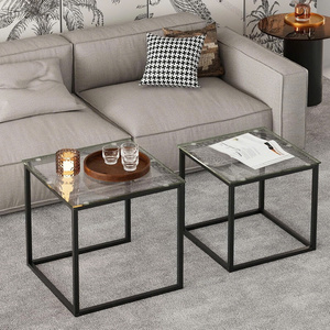 Juego de 2 mesas de centro de cristal negro modernas con marco de metal, mesas laterales y laterales anidadas para sala de estar, dormitorio - Product Image 2