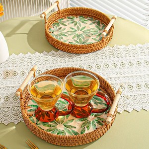 Plateau de service à thé en rotin MOP pièce maîtresse de table haut choix capiz coquille mosaïque plateaux de petit déjeuner - Product Image 5