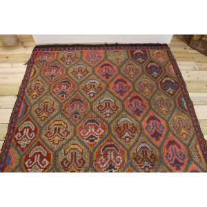 Tapis turc 5x9,3 pieds, tapis vintage en laine rouge et bleu style sud-ouest - Product Image 3
