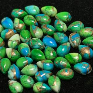AAA + haute qualité taille personnalisée poire forme naturel paon cuivre Kingman Turquoise Cabochon vert bijoux pierres précieuses en vrac - Product Image 2