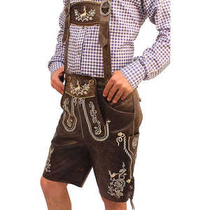 German Austrian Lederhosen <b>for</b> <b>Men</b> Vintage Distressed Leather <b>Shorts</b> and <b>Long</b> Pants Embroidered Bavarian Traditional Wear - Product Image 3