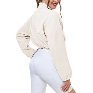 Jersey de punto de cuello alto suave para mujer Otoño Invierno Slim Fit cuello alto Color sólido Zip Hoodies con nuevo diseño estampado - Product Image 3