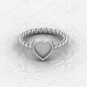 <b>Top</b> Quality 925 Sterling Silver 8mm <b>Heart</b> Semi Mount Beaded Band Ring Good for Resin & Ashes Work Keepsake Breastmilk Jewelry - Product Image 1