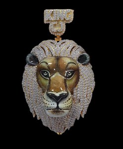 Pendentif en argent sterling 925 avec visage de lion en émail, orné de diamants moissanite brillants, plaqué or, sans nickel, pendentifs fins, breloques - Product Image 3