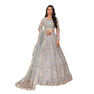 ชุดแต่งงานผู้หญิงไซส์พลัสแบบเรียบง่าย ดีไซน์เปิดหลัง แต่งลูกไม้ปักลายดอกไม้ ประดับเลื่อม คริสตัล ซิป ชุดเลเฮนกาโชลีทันสมัย - Product Image 1