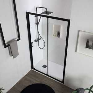 Puerta Corredera de Ducha Cielo de 140 cm, Negra Mate, Minimalista, Duradera, Italiana, con Nicho para Baño - Product Image 3