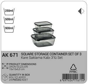 Juego de 3 Recipientes Cuadrados de Plástico Herméticos para Almacenamiento de Alimentos con Tapas para Preparación de Comidas y Organización de la Cocina - Product Image 2