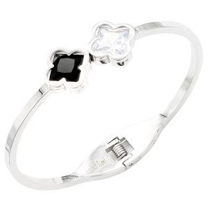 Stainless Steel Fashion Bangle <b>Bracelet</b> For Women Crystal Rhinestone <b>Flower</b> Design Gift Jewelry - Product Image 1
