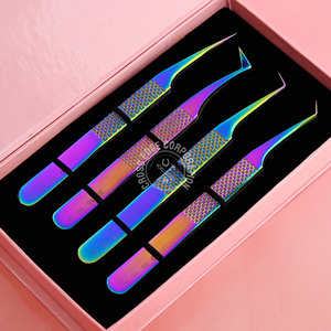 Pinzas profesionales para pestañas de 45 grados, juego de pinzas para pestañas curvas y rectas, extensión de pestañas con agarre antideslizante para ventiladores de volumen - Product Image 1