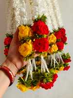 Guirlandes en corde de fleurs artificielles en tissu blanc, jasmin et rose, jaunes, style Art Déco, durables, pour mariage indien, décoration intérieure, cadeau