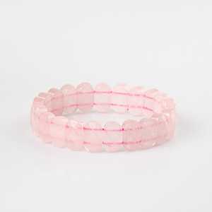 Pink <b>Quartz</b> (<b>Rose</b> <b>Quartz</b>) Natural Stone Wide Cut <b>Bracelet</b> - Product Image 1