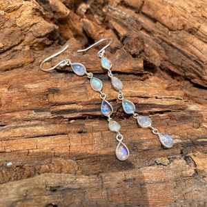 Boucles d'oreilles pendantes en pierre de lune véritable, argent sterling 925, faites à la main, bijoux uniques et tendance, cadeau pour femmes et hommes - Product Image 4