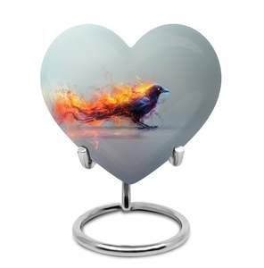 Urne mystique en forme de cœur d'oiseau de feu pour les cendres humaines Conception d'oiseau de flamme Urne funéraire moderne souvenir pour adultes 1-200 pouces cubes - Product Image 1