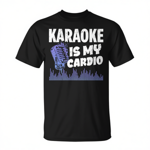 T-shirt promotionnel Karaoke Legend Music My Cardio avec design de microphone vintage pour les amateurs de musique - Product Image 2
