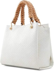 Women's Woven Pattern Tote Bag Braided Handle Shoulder <b>Handbag</b> <b>Medium</b> Synthetic Leather for Daily Shopping - Product Image 2