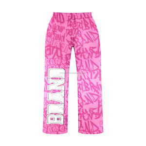 Pantalones deportivos de felpa de algodón y poliéster de primera calidad, 320 GSM, color verde, tela suave y gruesa, estampado por sublimación en toda la superficie con bordado. - Product Image 1