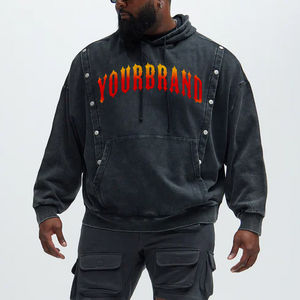 OEM personnalisé lavage à l'acide sweats à capuche avec boutons sur le côté coton français éponge pull coupe ample sweats à capuche hommes pour la vente en gros - Product Image 4